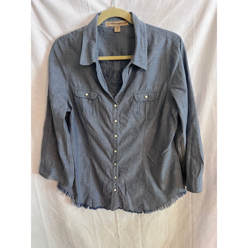 Nine West Vintage America Chambray Pearl Snap western pearl snap Size‎ Large